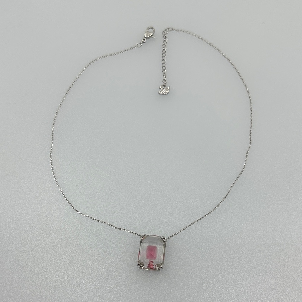Swarovski Silver Necklace with Pink Gemstone